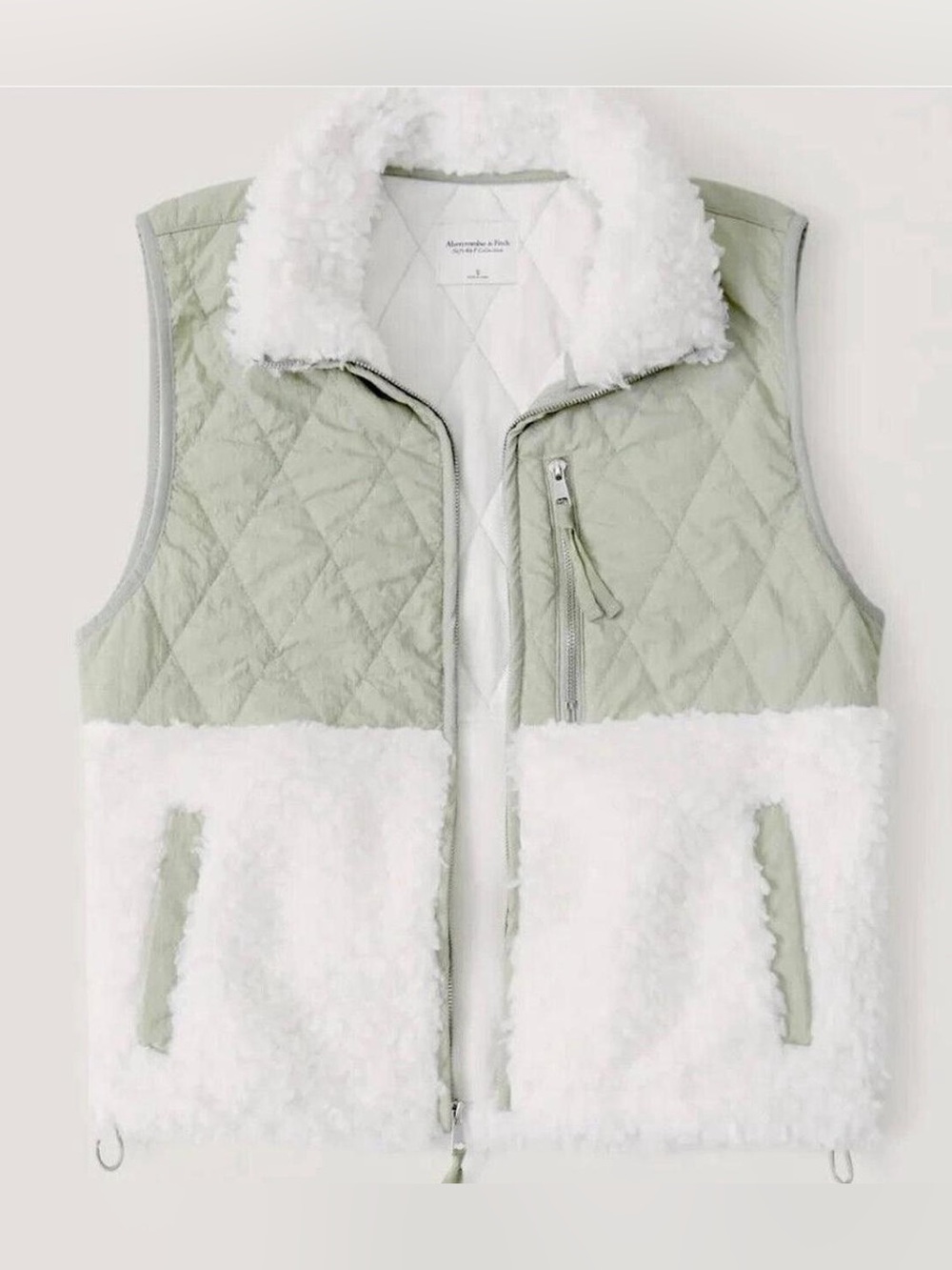 Abercrombie and Fitch Green and White Sherpa Vest